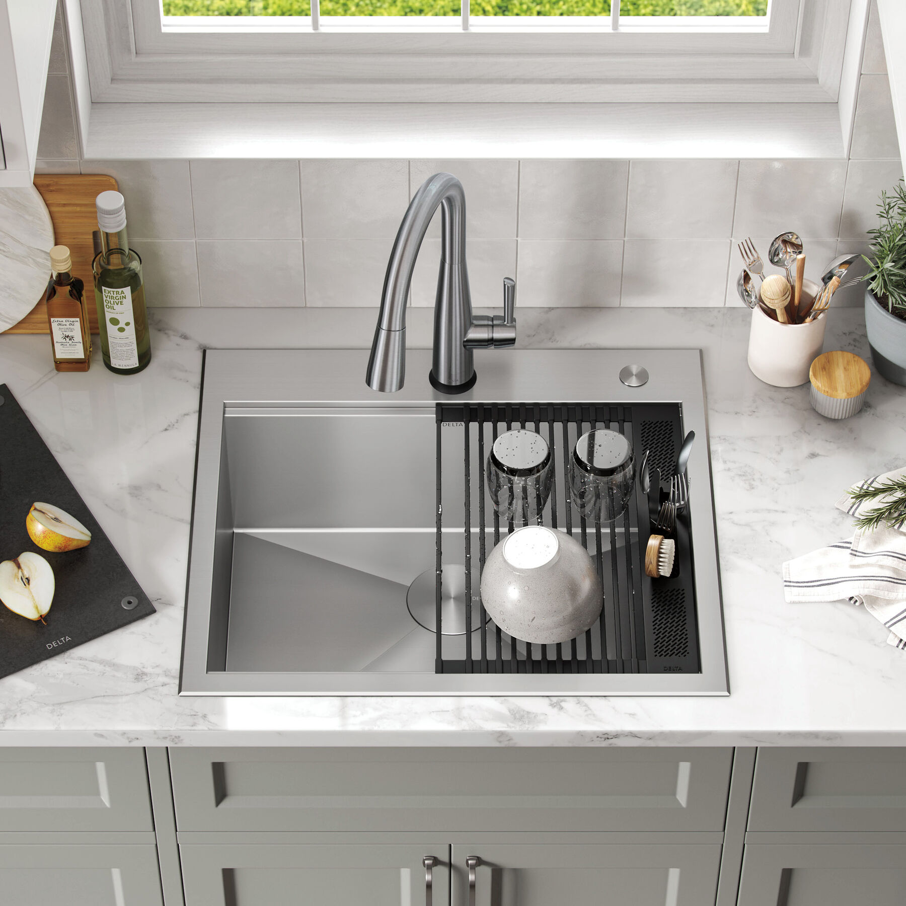 25&rdquo; Workstation Kitchen Sink&nbsp;Drop-In Top Mount&nbsp;16 Gauge&nbsp;Stainless Steel Single Bowl with&nbsp;WorkFlow&trade; Ledge&nbsp;and Accessories